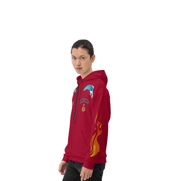 PokeGang Unisex Red Long Sleeve Side Kangaroo Pocket Pullover Soft Fleece Hoodie - Picture 6 of 8